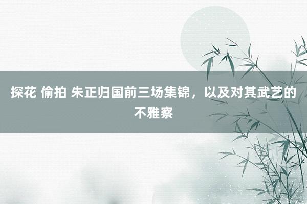 探花 偷拍 朱正归国前三场集锦，以及对其武艺的不雅察